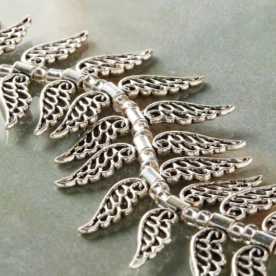 Silver Metal Large Wing Beads, 42mm by Bead Landing™